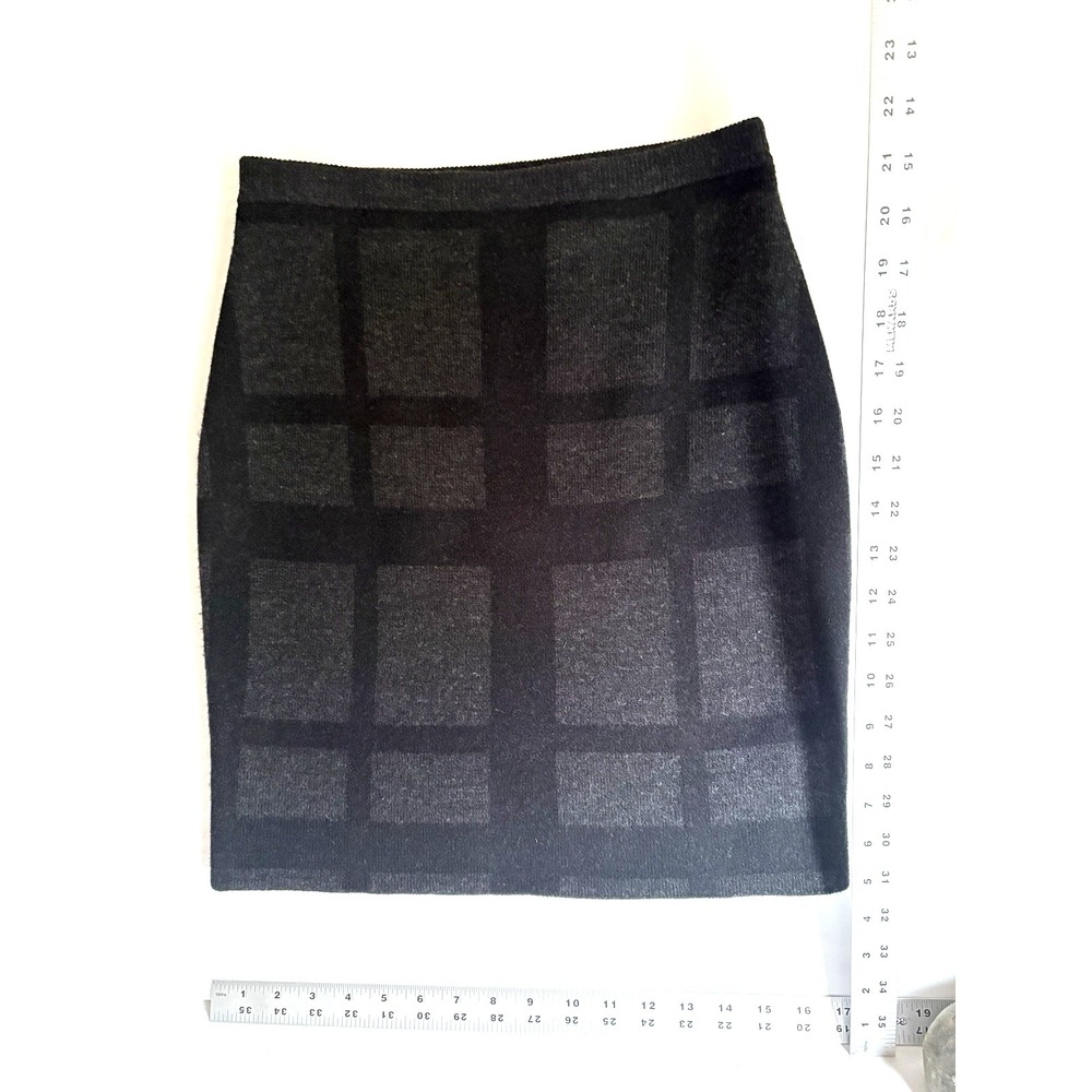 Eileen Fisher Felted Merino Wool Plaid Skirt XS‎ Black Gray Elastic Waist 19.5"L - Picture 6 of 11